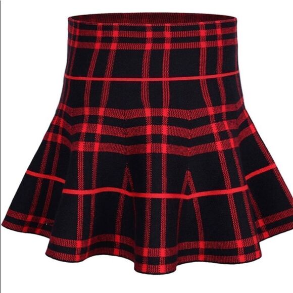 Girls High Waist Knitted Flared Pleated Skater Skirt Casual - Picture 1 of 8